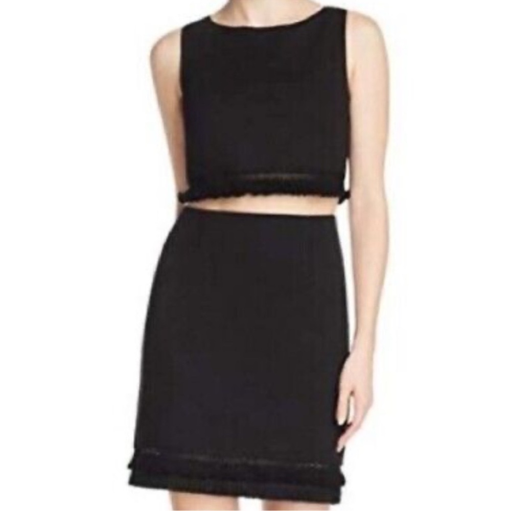🎉Bailey/44 Dress w/ Sheer Panel w/ Double Fringe @ Hem & Fringe Above Panel SzL - Picture 2 of 10